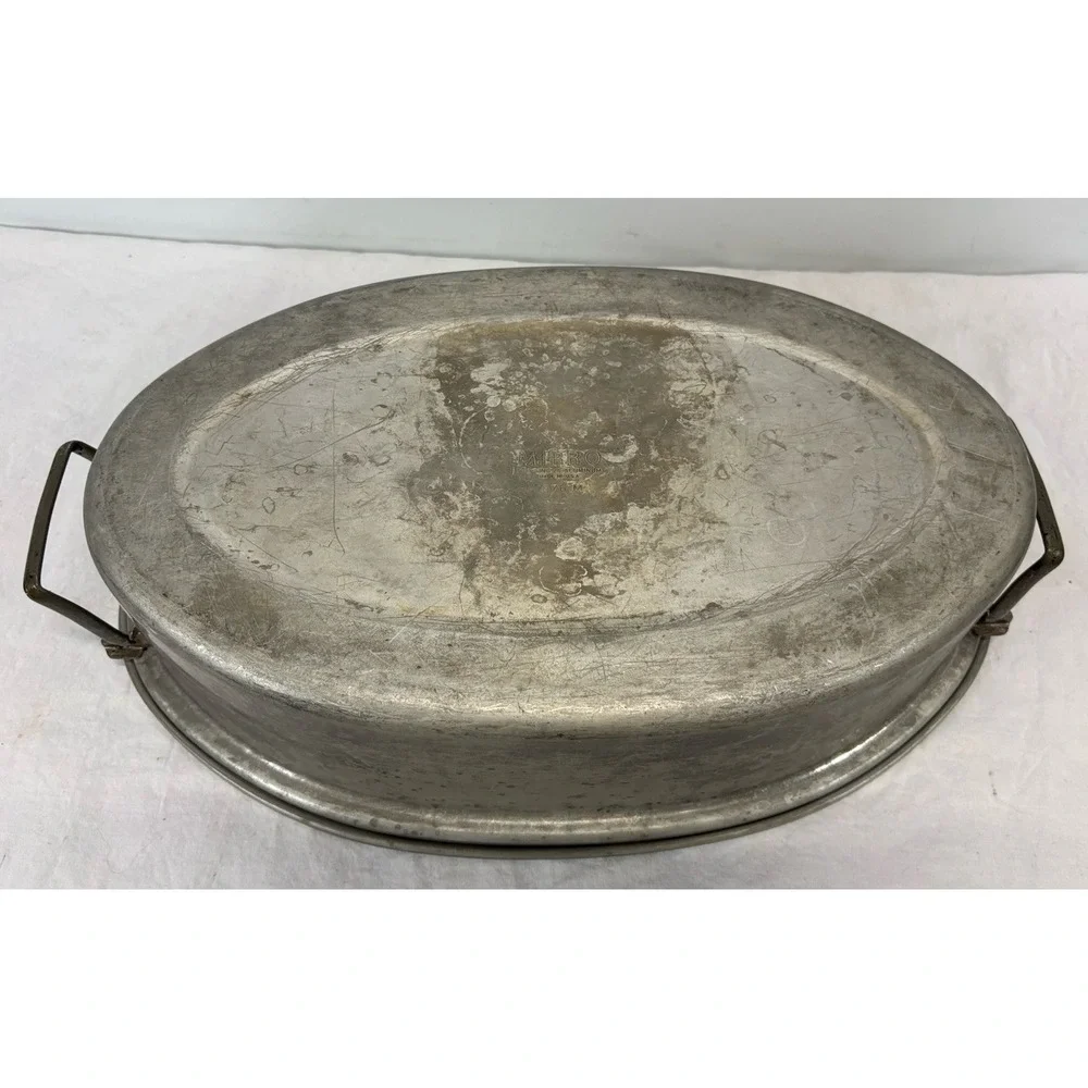 Vintage MIRRO 876M Aluminum Roaster Pan w/ Vented Lid & Lifter  Made in U.S.A